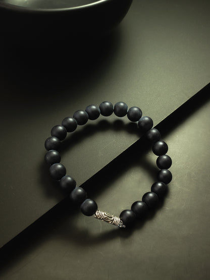 Aadita Matte Black Bead Bracelet with Silver Tone Accent