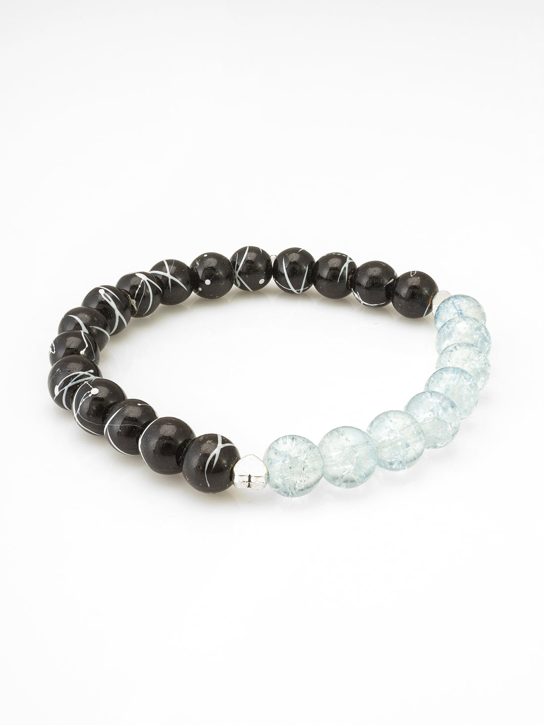Aadita Black Patterned and Ice Blue Bead Bracelet