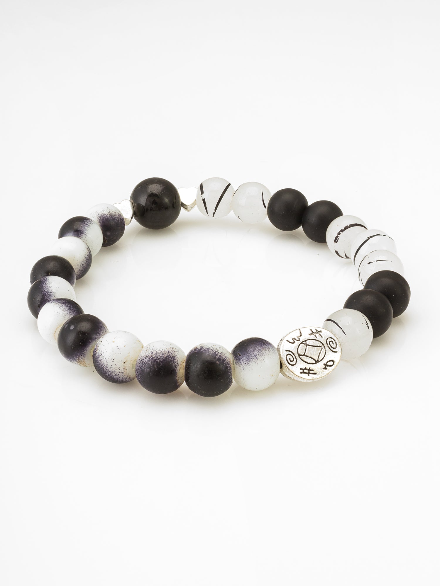 Aadita Monochrome Gradient Bead Bracelet with Silver Charm