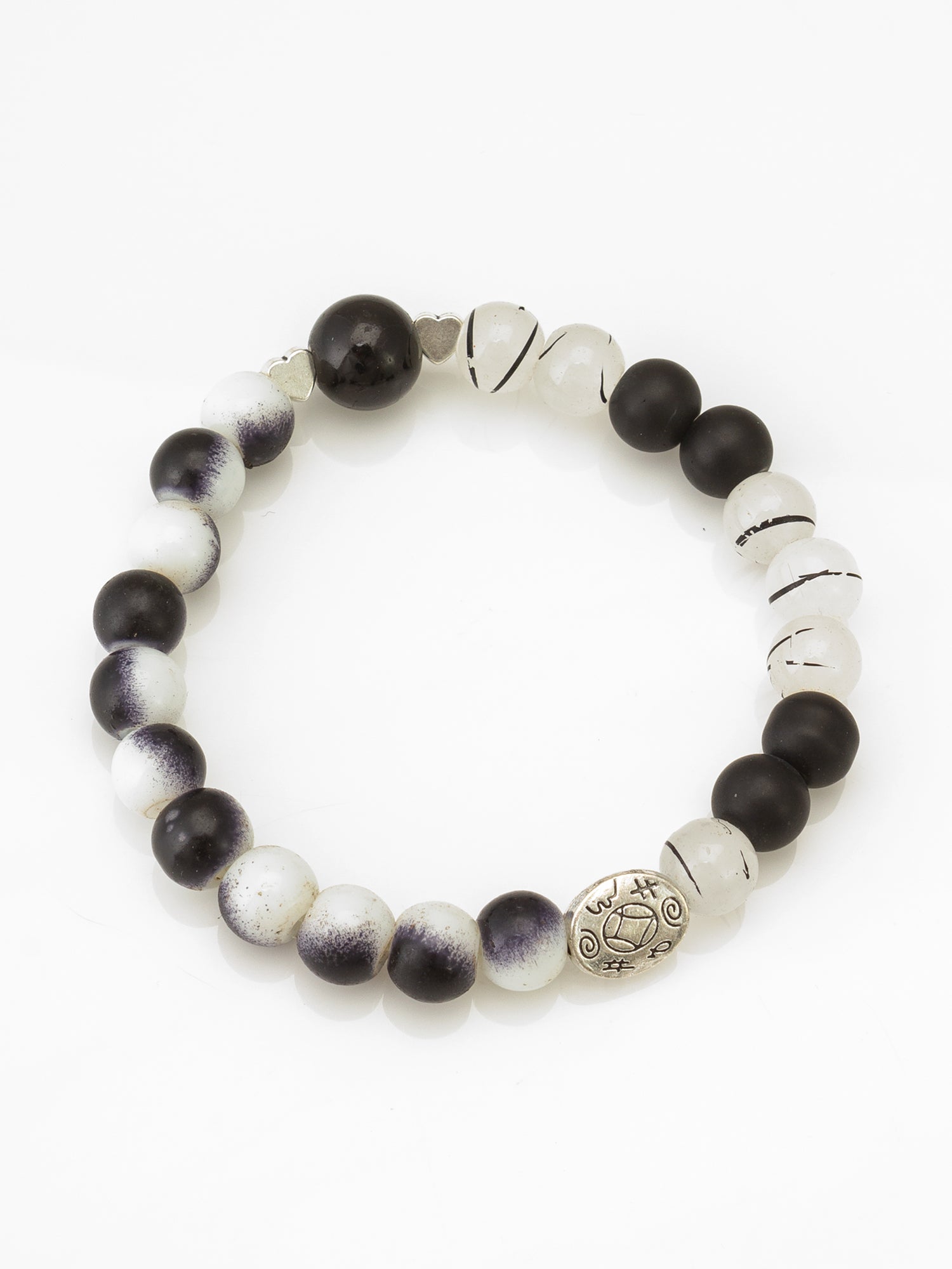 Aadita Monochrome Gradient Bead Bracelet with Silver Charm