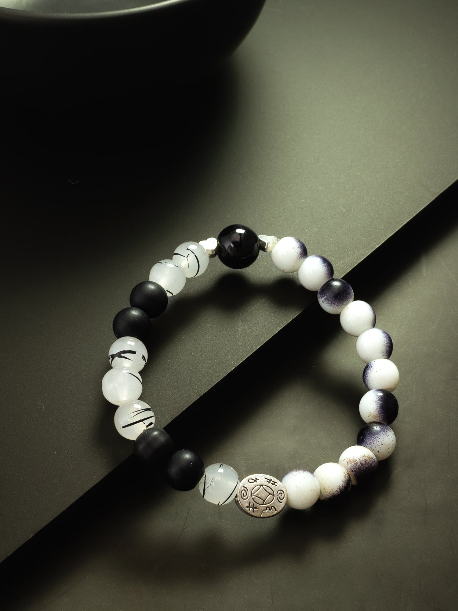 Aadita Monochrome Gradient Bead Bracelet with Silver Charm