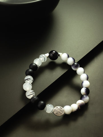 Aadita Monochrome Gradient Bead Bracelet with Silver Charm