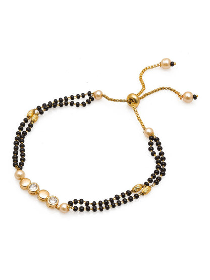 Aadita Gold Plated Double Layer Black Bead  Mangalsutra Bracelet