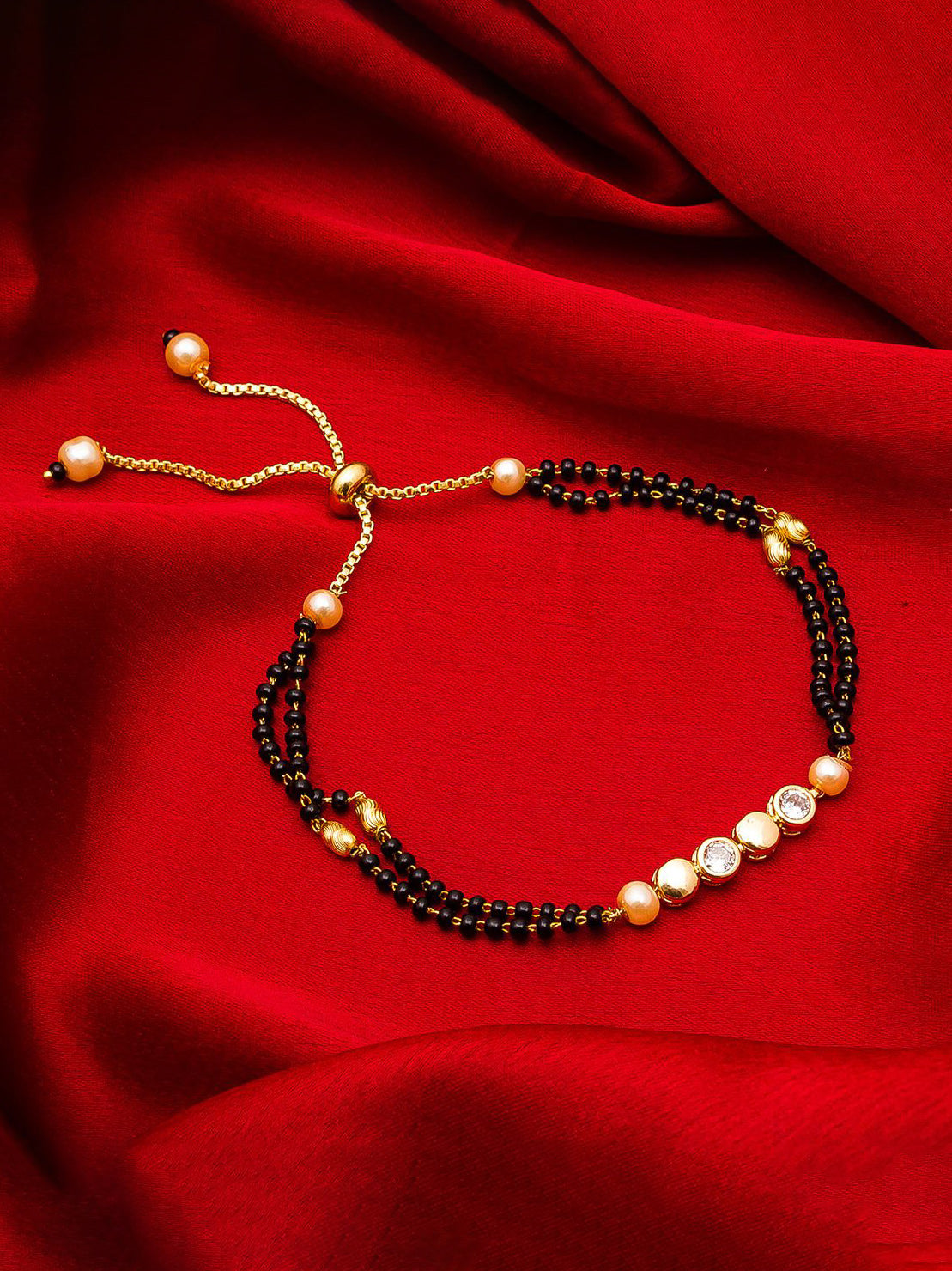 Aadita Gold Plated Double Layer Black Bead  Mangalsutra Bracelet
