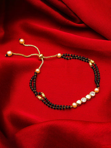 Aadita Gold Plated Double Layer Black Bead  Mangalsutra Bracelet