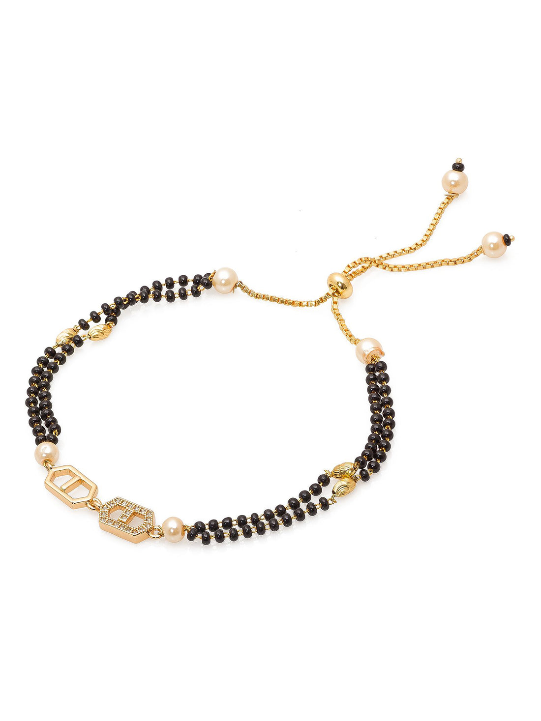 Contemporary Interlocking Motif Black Bead Mangalsutra Bracelet