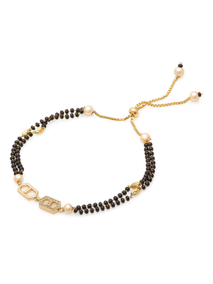 Aadita Contemporary Interlocking Motif Black Bead Mangalsutra Bracelet
