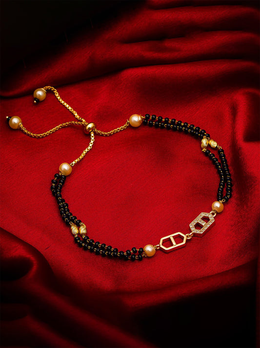 Aadita Contemporary Interlocking Motif Black Bead Mangalsutra Bracelet