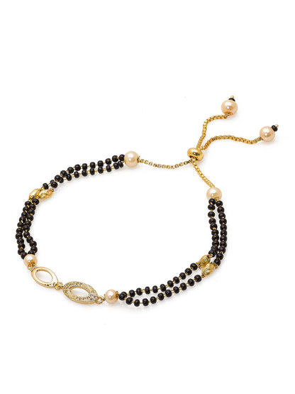 Aadita Intertwined Oval Stone Studded Black Bead Mangalsutra Bracelet
