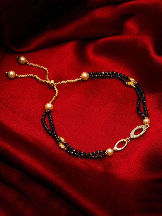 Aadita Intertwined Oval Stone Studded Black Bead Mangalsutra Bracelet