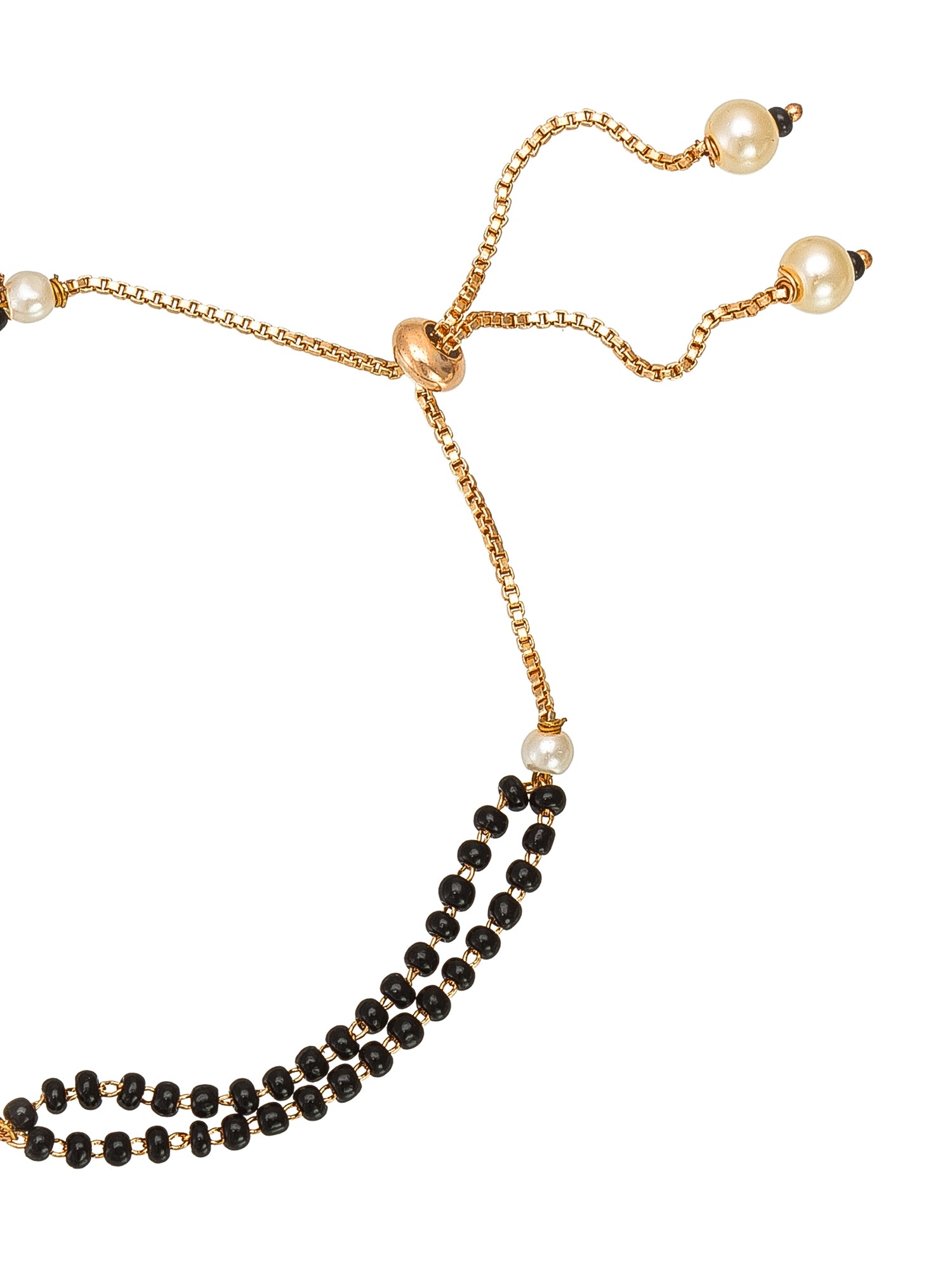 Aadita Floral Motif Dual Layered Black Bead Gold Mangalsutra Bracelet