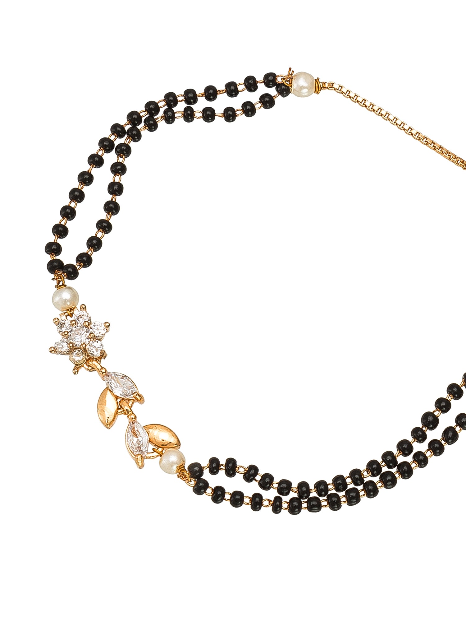 Aadita Floral Motif Dual Layered Black Bead Gold Mangalsutra Bracelet
