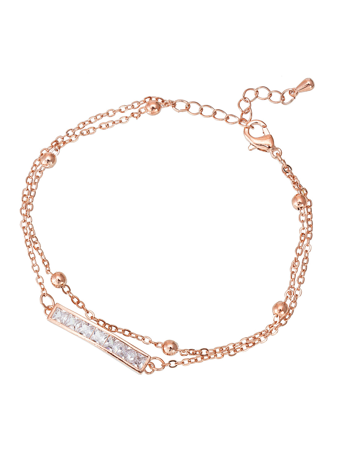 Aadita Rose Gold Plated Double Chain Bracelet with Baguette Bar
