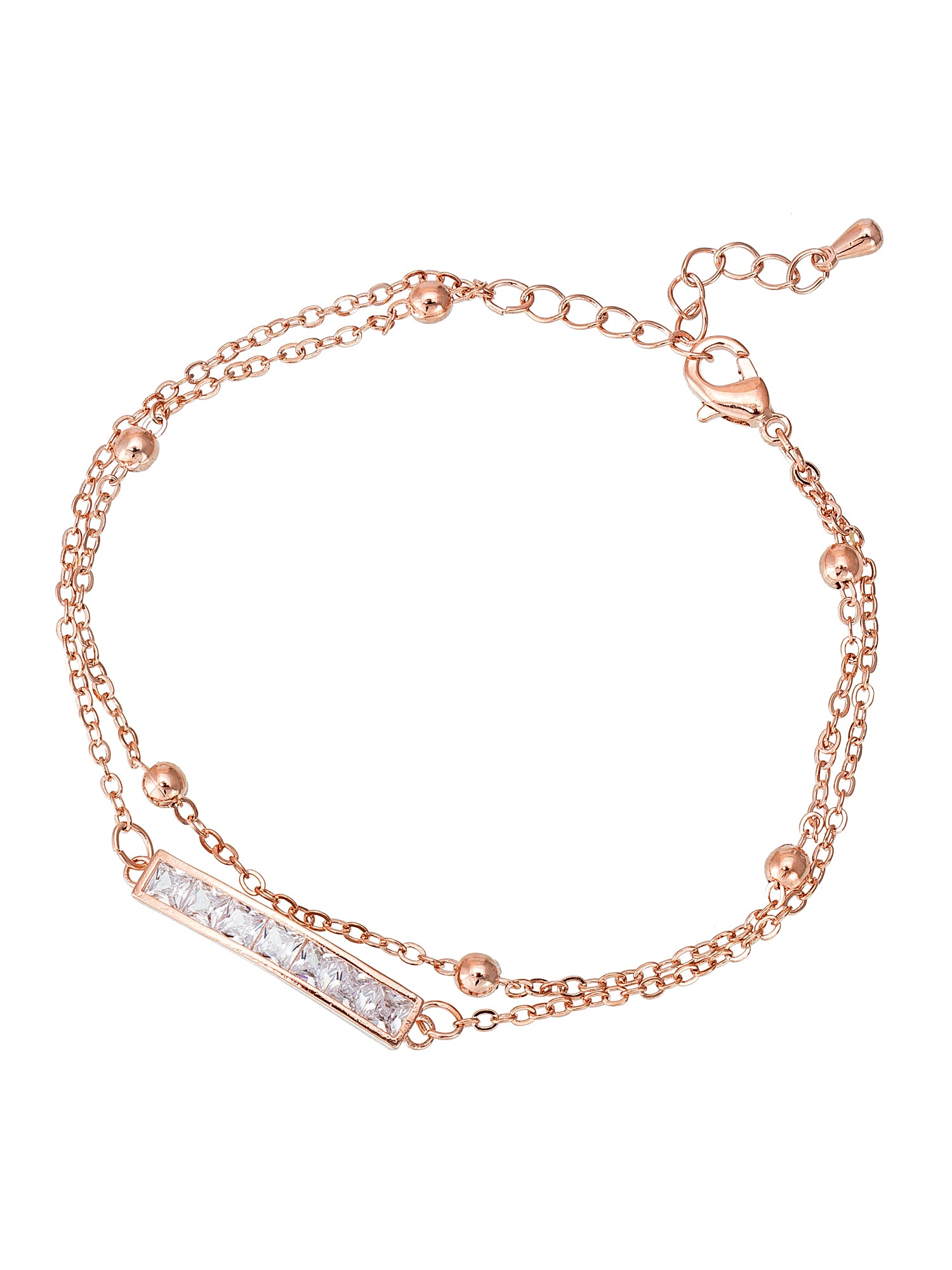 Aadita Rose Gold Plated Double Chain Bracelet with Baguette Bar
