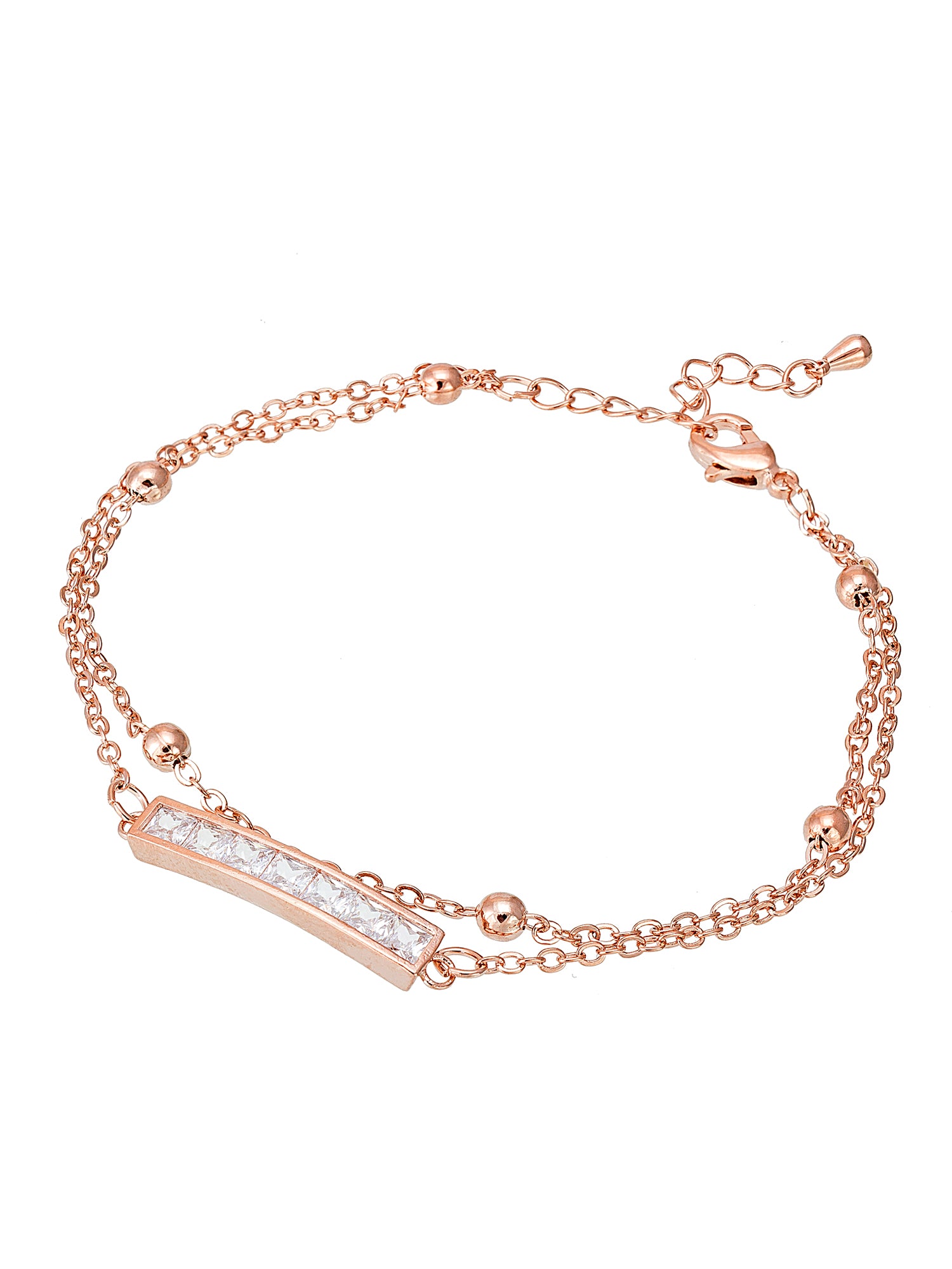 Aadita Rose Gold Plated Double Chain Bracelet with Baguette Bar