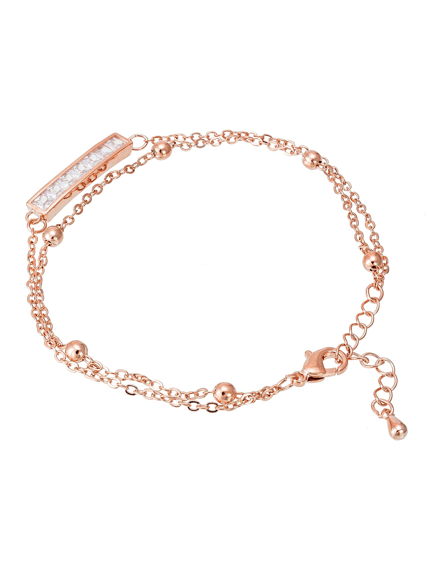 Aadita Rose Gold Plated Double Chain Bracelet with Baguette Bar