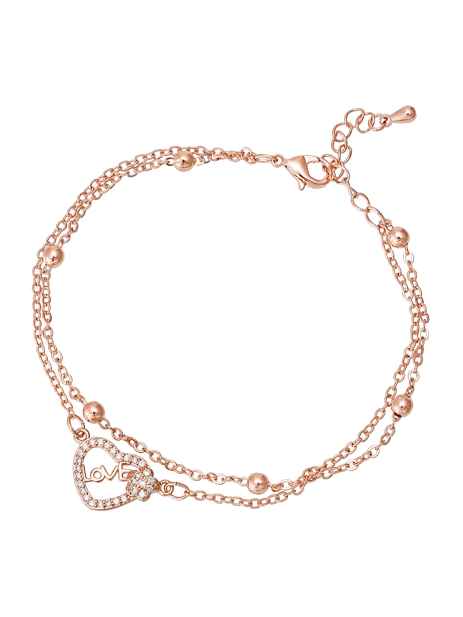 Aadita Rose Gold Double Chain Love Heart Bracelet