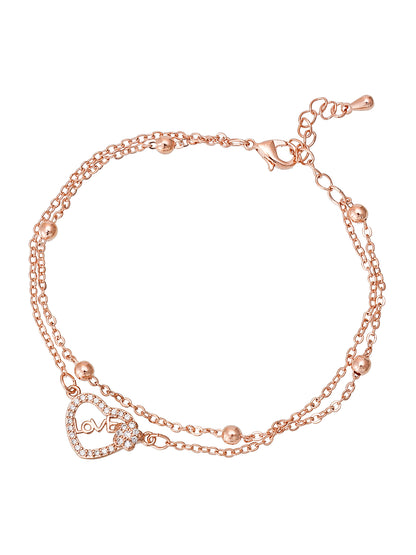 Aadita Rose Gold Double Chain Love Heart Bracelet
