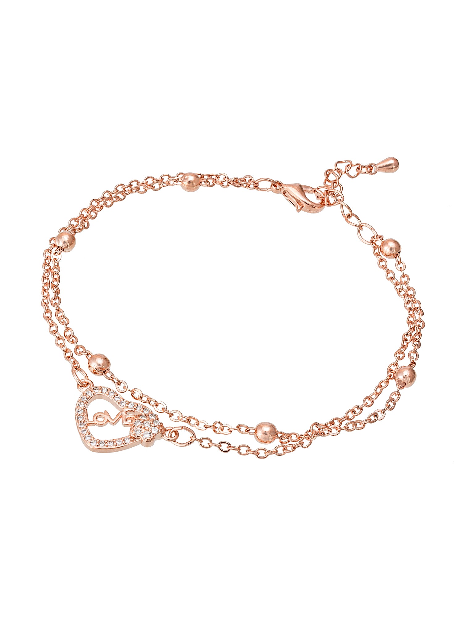 Aadita Rose Gold Double Chain Love Heart Bracelet