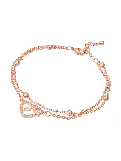 Aadita Rose Gold Double Chain Love Heart Bracelet