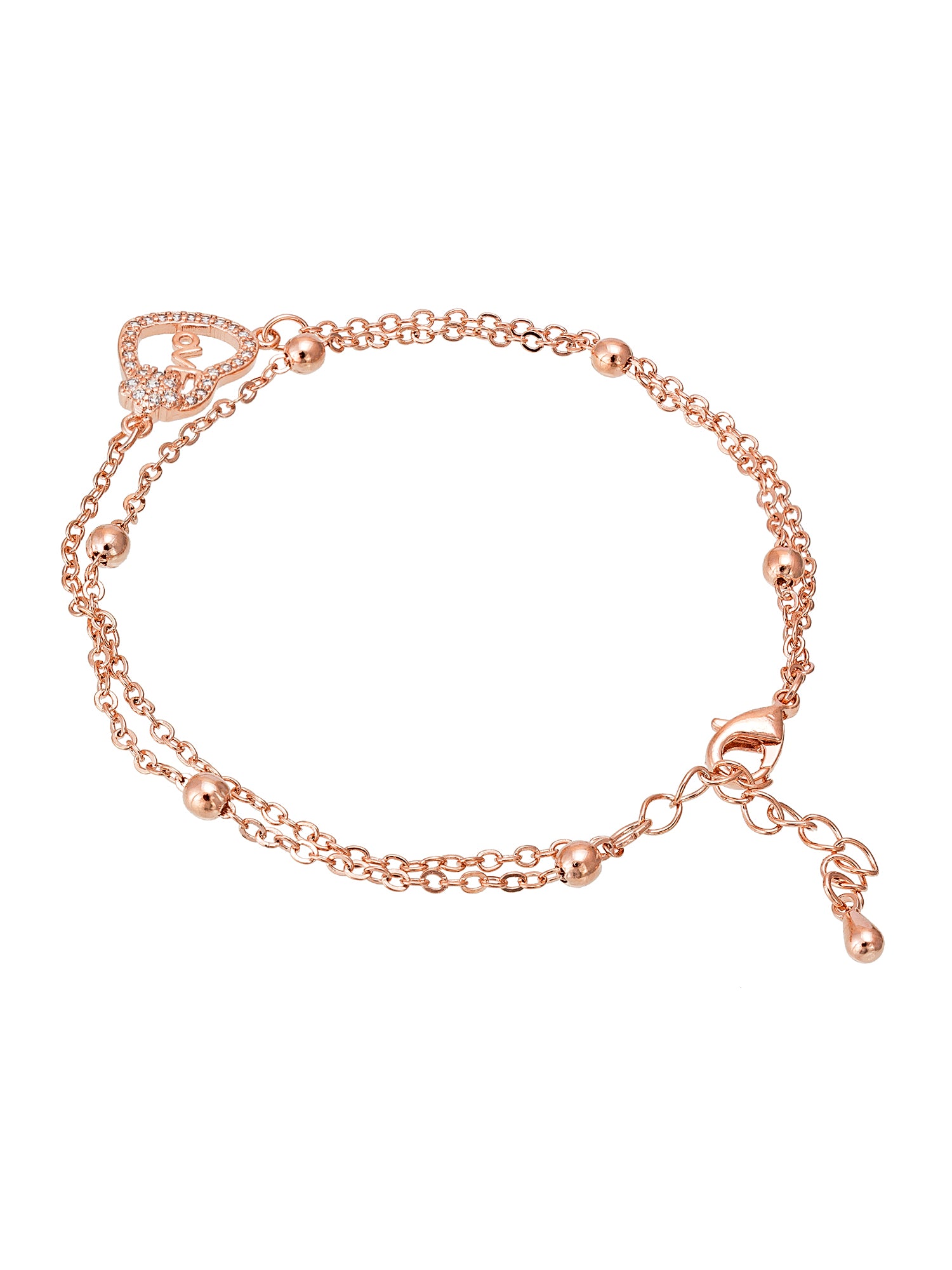 Aadita Rose Gold Double Chain Love Heart Bracelet