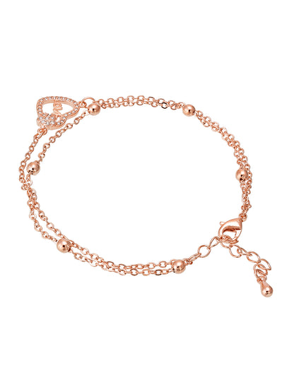 Aadita Rose Gold Double Chain Love Heart Bracelet