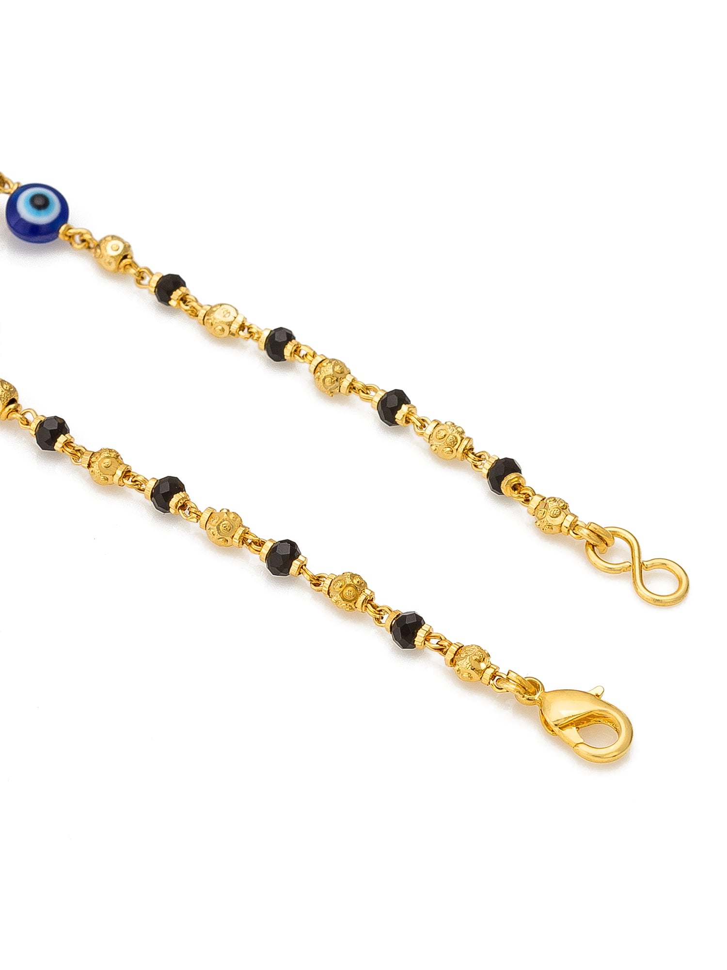 Aadita Gold Plated Black Bead Bracelet with Multicolor Evil Eye Charms