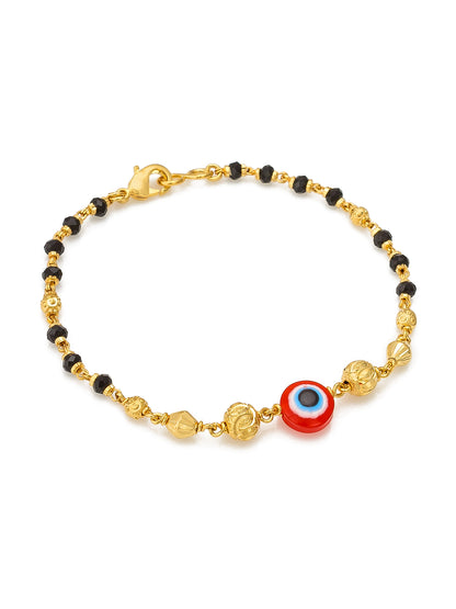 Aadita Gold Plated Black Bead Red Evil Eye Bracelet