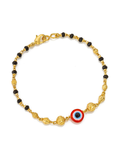 Aadita Gold Plated Black Bead Red Evil Eye Bracelet
