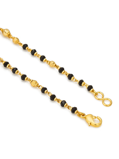 Aadita Gold Plated Black Bead Red Evil Eye Bracelet
