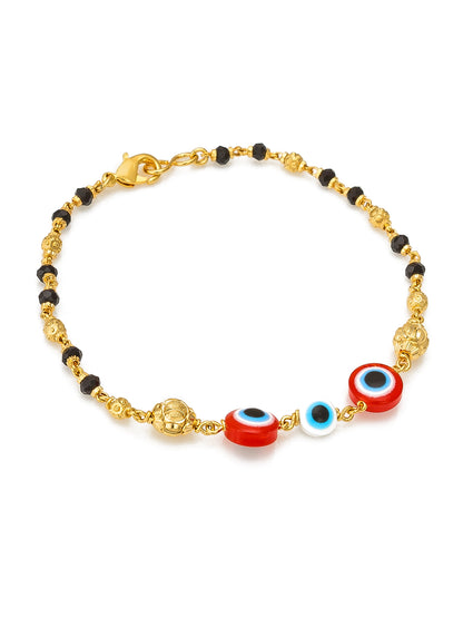 Aadita Triple Evil Eye Black Bead Gold Mangalsutra Bracelet