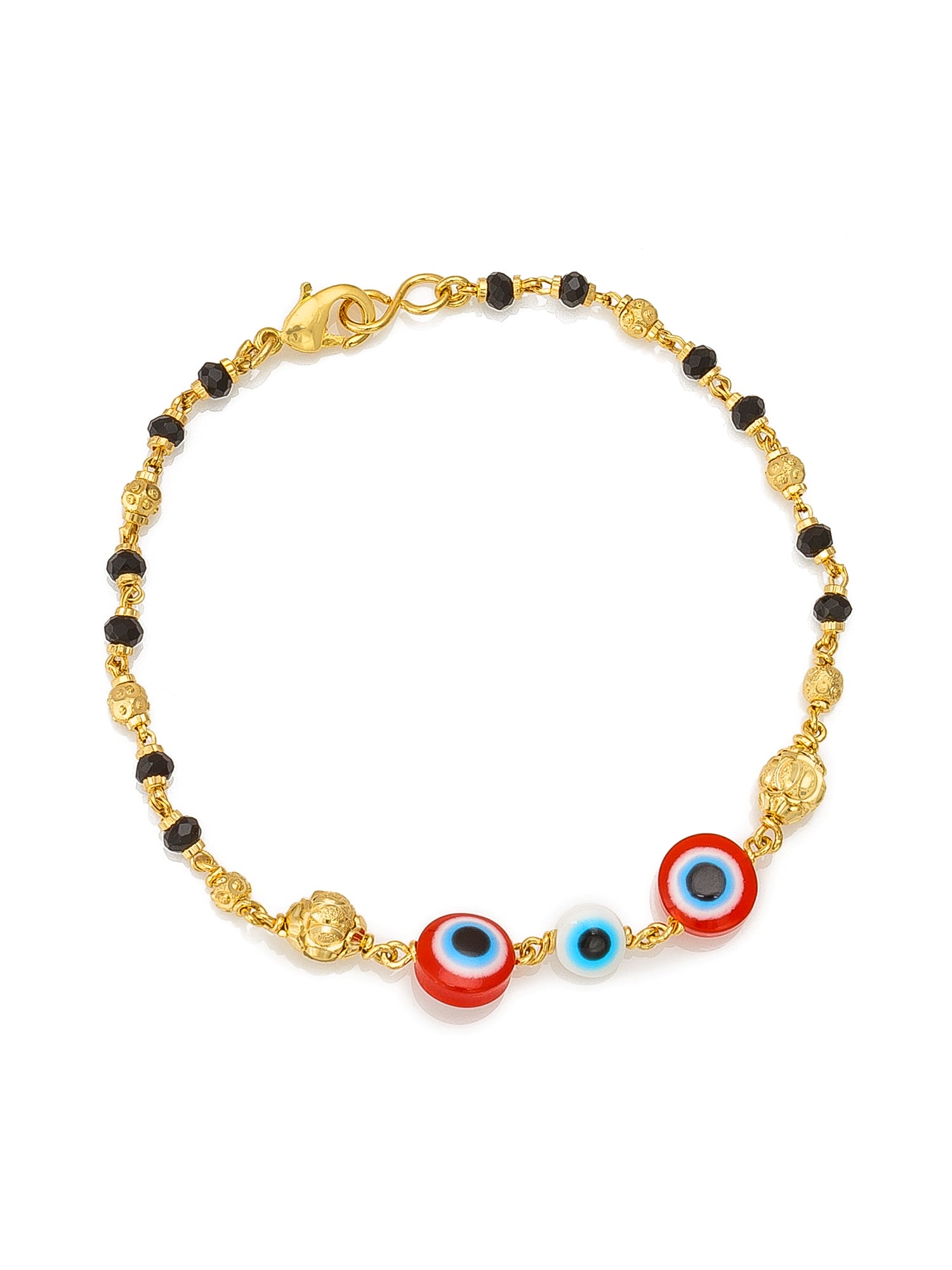 Aadita Triple Evil Eye Black Bead Gold Mangalsutra Bracelet