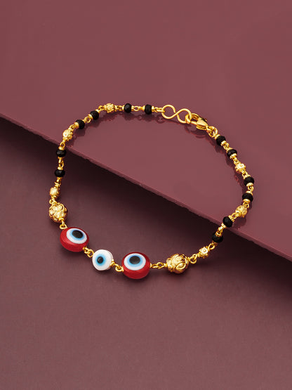 Aadita Triple Evil Eye Black Bead Gold Mangalsutra Bracelet