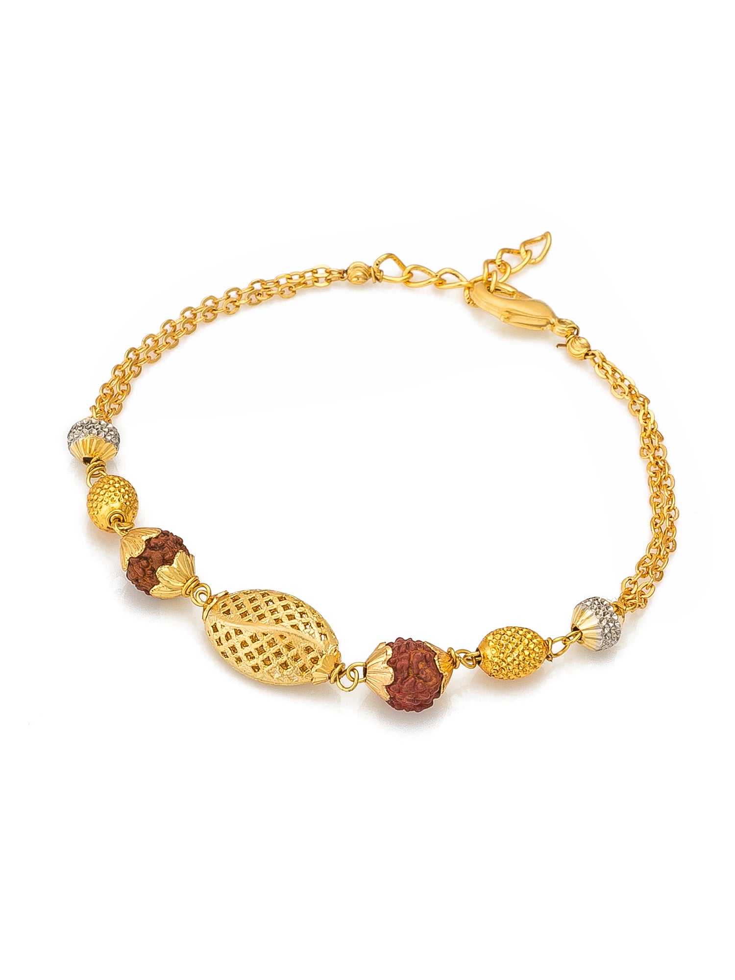 Aadita Gold Plated Rudraksha and Textured Bead Double Chain Bracelet