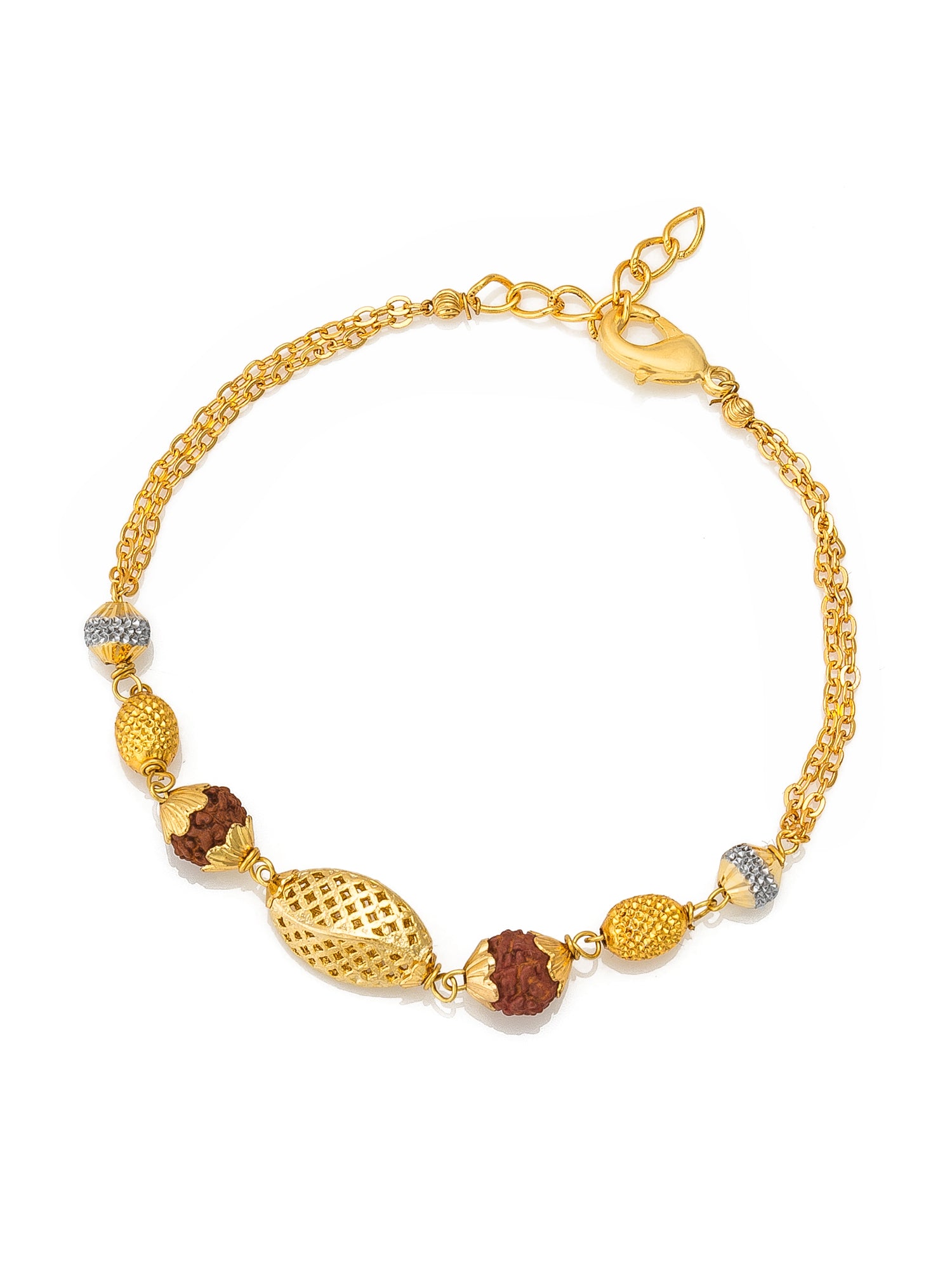 Aadita Gold Plated Rudraksha and Textured Bead Double Chain Bracelet