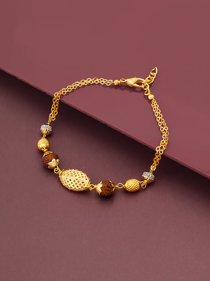 Aadita Gold Plated Rudraksha and Textured Bead Double Chain Bracelet