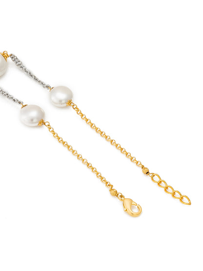 Aadita Dual Tone Pearl Bracelet with Green and Black Beaded Tassel