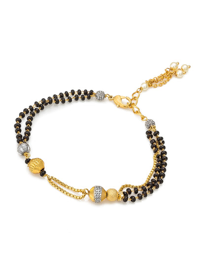 Aadita Multi Strand Black Bead and Gold Chain Mangalsutra Bracelet
