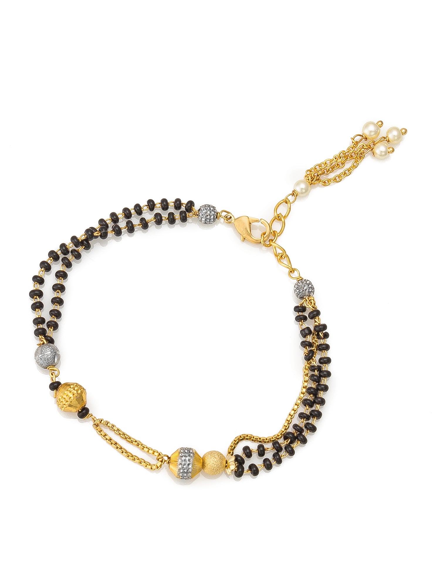 Aadita Multi Strand Black Bead and Gold Chain Mangalsutra Bracelet
