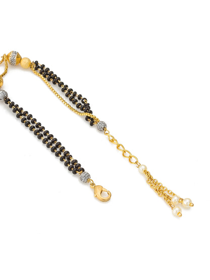 Aadita Multi Strand Black Bead and Gold Chain Mangalsutra Bracelet