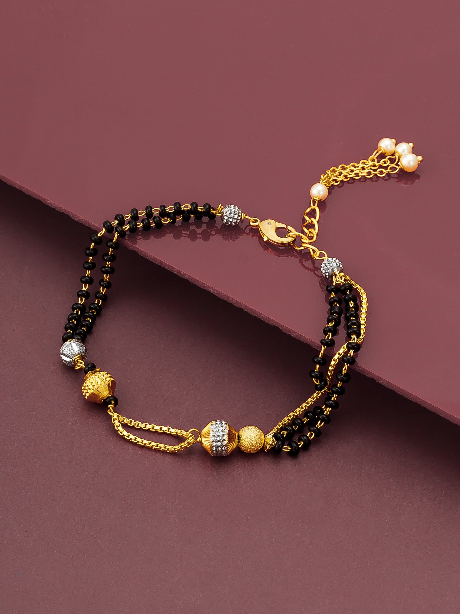 Aadita Multi Strand Black Bead and Gold Chain Mangalsutra Bracelet