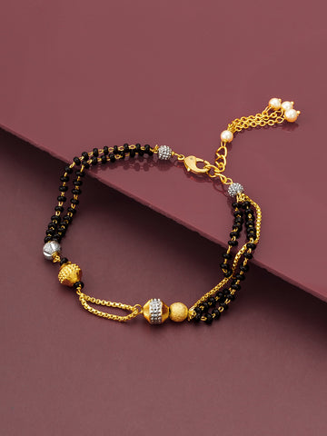 Aadita Multi Strand Black Bead and Gold Chain Mangalsutra Bracelet