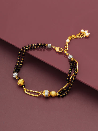 Aadita Multi Strand Black Bead and Gold Chain Mangalsutra Bracelet