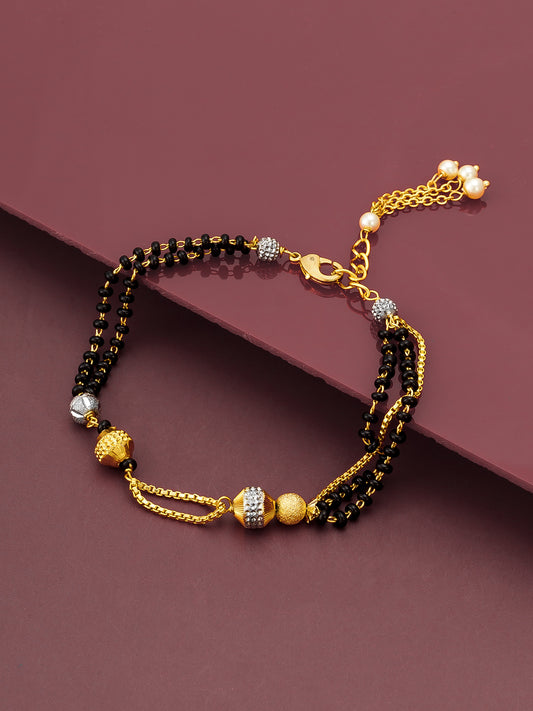 Aadita Multi Strand Black Bead and Gold Chain Mangalsutra Bracelet