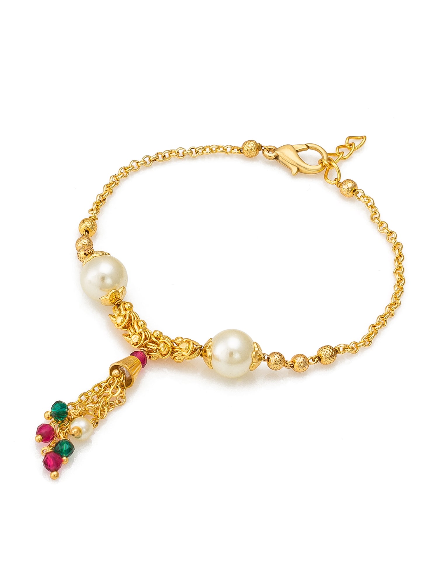 Aadita Gold Plated Pearl Chain Bracelet with Colorful Tassel