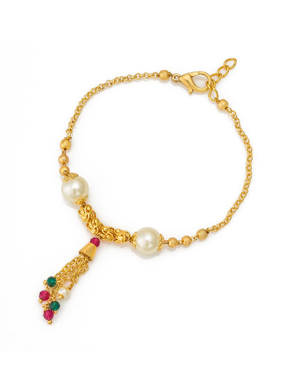 Aadita Gold Plated Pearl Chain Bracelet with Colorful Tassel