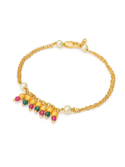 Aadita Double Chain Gold Bracelet with Beaded Charm Drop