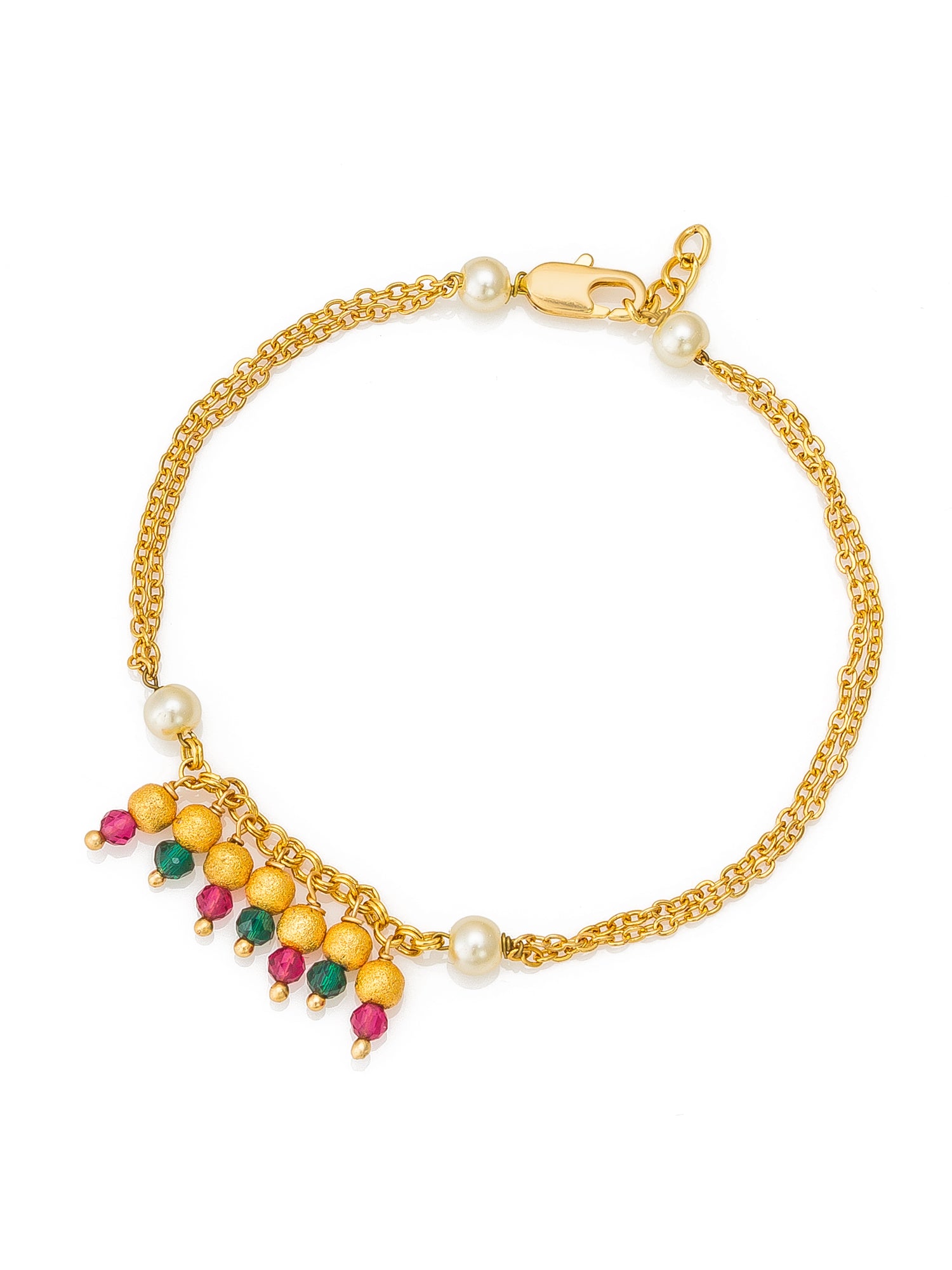 Aadita Double Chain Gold Bracelet with Beaded Charm Drop