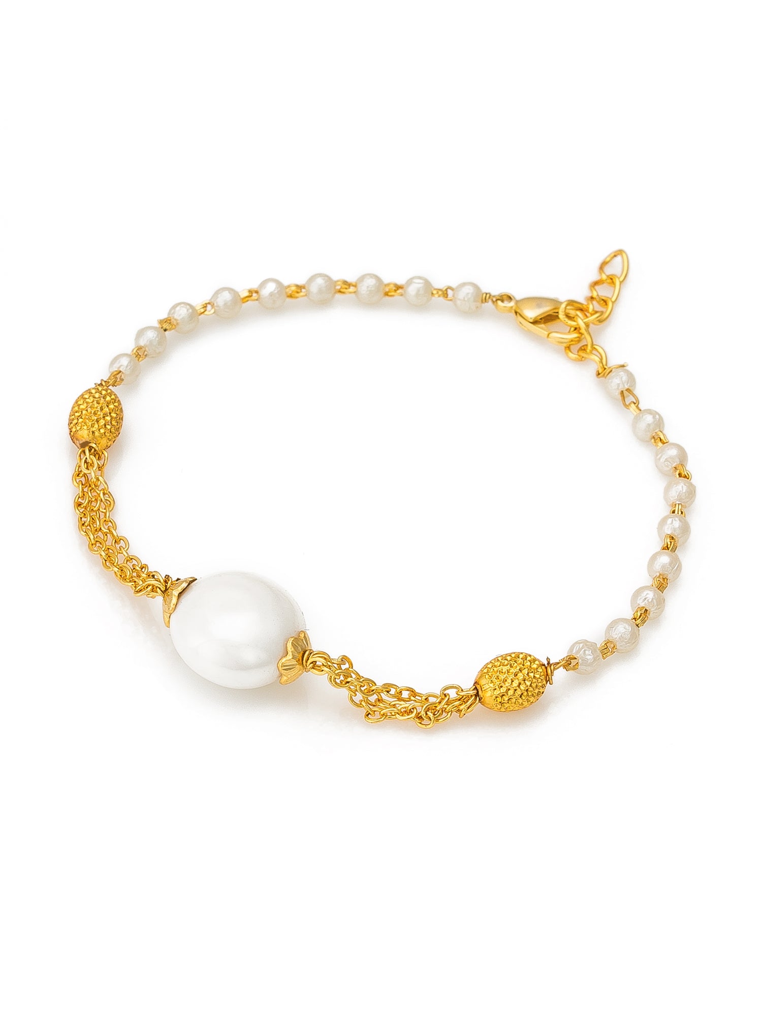 Aadita Elegant Pearl String and Multi-Layer Gold Chain Fusion Bracelet