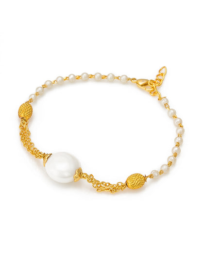 Aadita Elegant Pearl String and Multi-Layer Gold Chain Fusion Bracelet